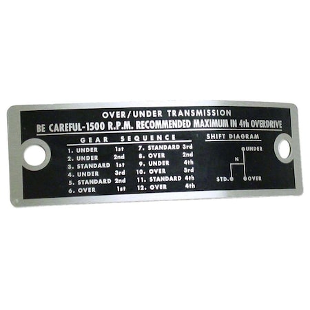 Aftermarket FDS395 Sherman Transmission Instruction Plate Fits Ford FDS395-STR